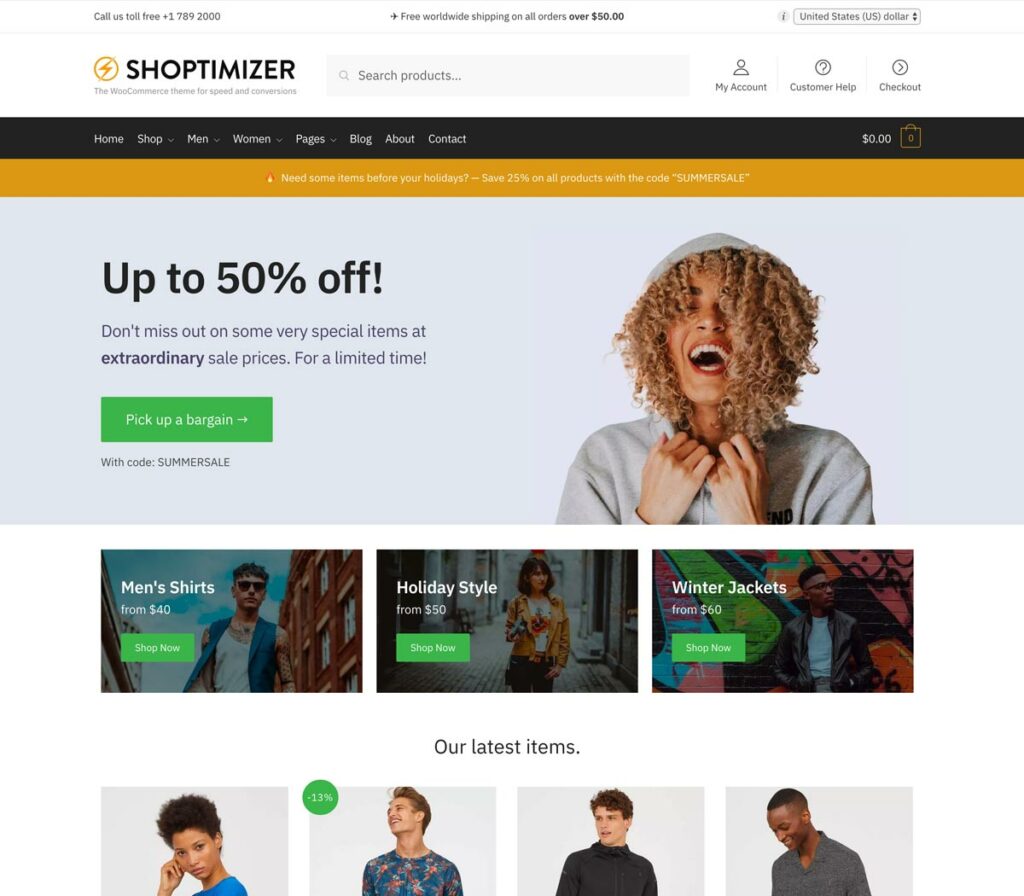 mejores plantillas woocommerce shoptimizer elementor